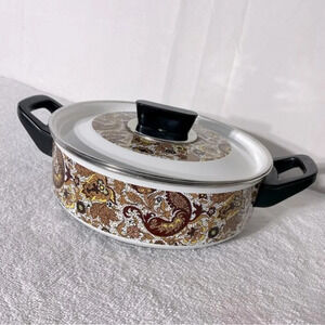 Vintage Enamelware Brown Fancipans Sauce Pan With Lid
